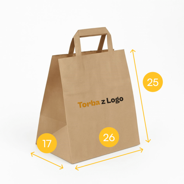 Torba papierowa brąz 26x17x25, płaski uchwyt, 70 g - obrazek 2