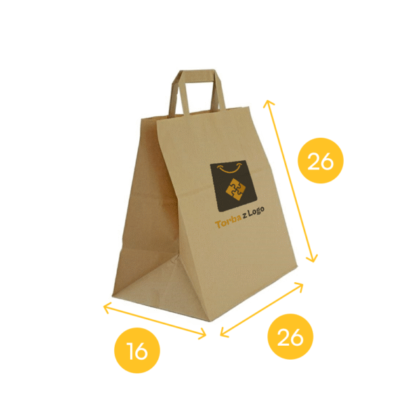 Torba papierowa brąz 26x16x26,5 - płaski uchwyt, 70 g - obrazek 2
