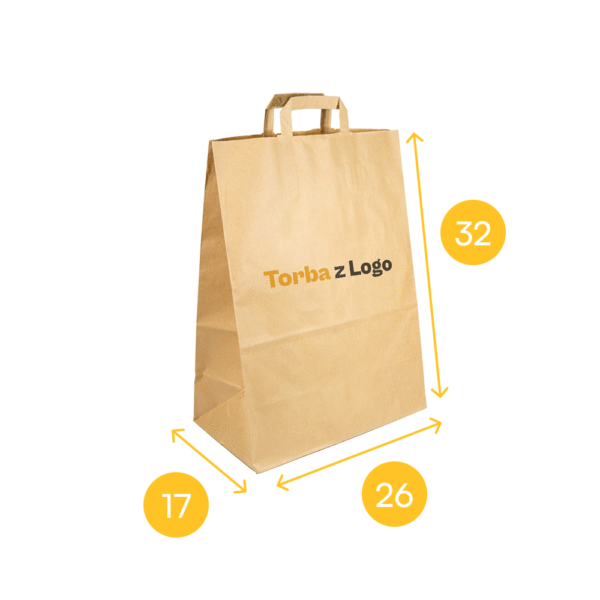 Torba papierowa brązowa 26x17x32 - płaski uchwyt, 70g - obrazek 2