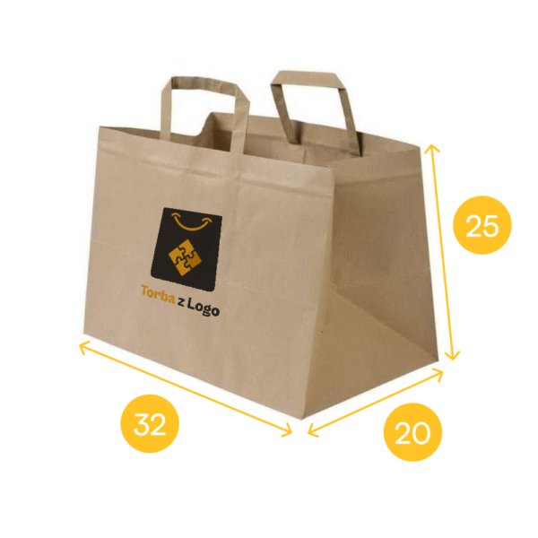 Torba papierowa brąz 32x20x25 - płaski uchwyt, 70g - obrazek 2