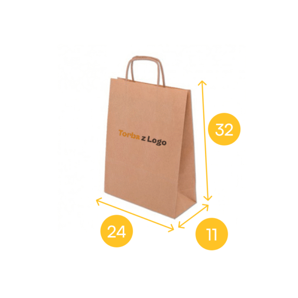 Torba papierowa brązowa 24x11x32 - skręcany uchwyt, 90g - obrazek 2