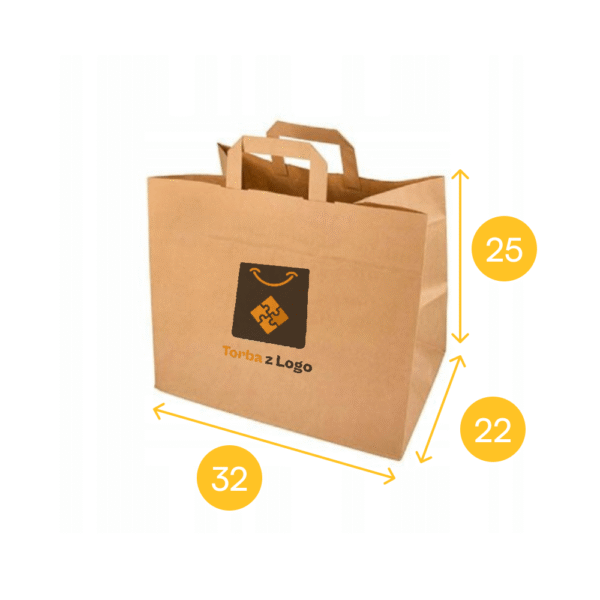 Torba papierowa brązowa 32x22x25 - płaski uchwyt, 70g - obrazek 2