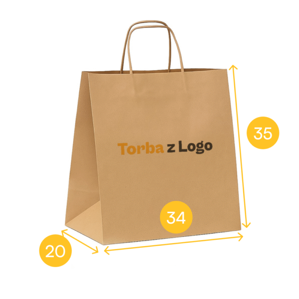 Torba papierowa brązowa 34x20x35 - skręcany uchwyt, 90 g - obrazek 2