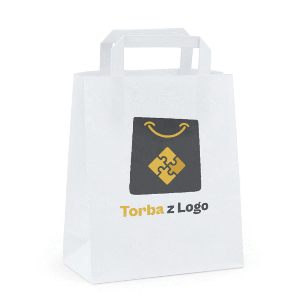 Torba papierowa biała 17,5x9x23, płaski uchwyt, 70 g