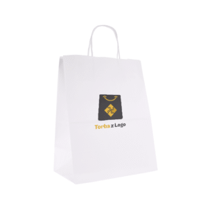 Torba papierowa biała 25x15x32 - skręcany uchwyt, 90 g