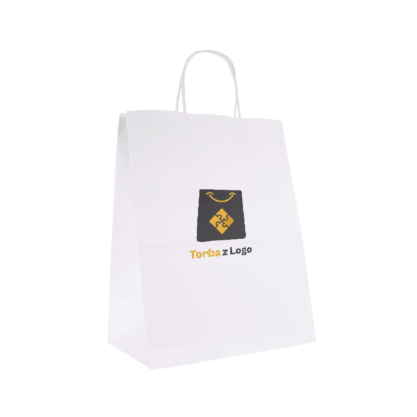 Torba papierowa biała 25x15x32 - skręcany uchwyt, 90 g