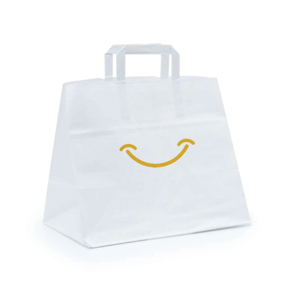 Torba papierowa biała 32x22x25 - płaski uchwyt, 70g