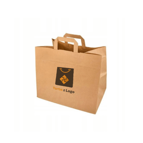 Torba papierowa brązowa 32x22x25 - płaski uchwyt, 70g